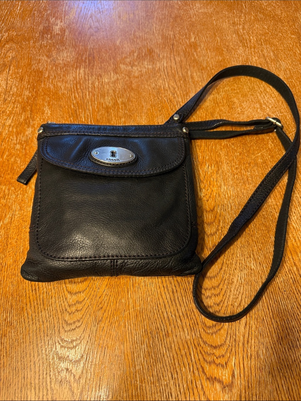Fossil Black Leather Pebble Crossbody with Silver Accent